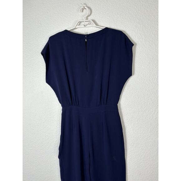 DVF Jumpsuit Womens 6 Navy Blue Triacetate Blend Solid Short Sleeve - Picture 8 of 14
